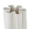 White Ceramic Abstract Ribbed Dimensional Folded Vase with Floral Shaped Rim
